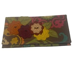 Floral Appliqué Fold-Over Clutch in Brown